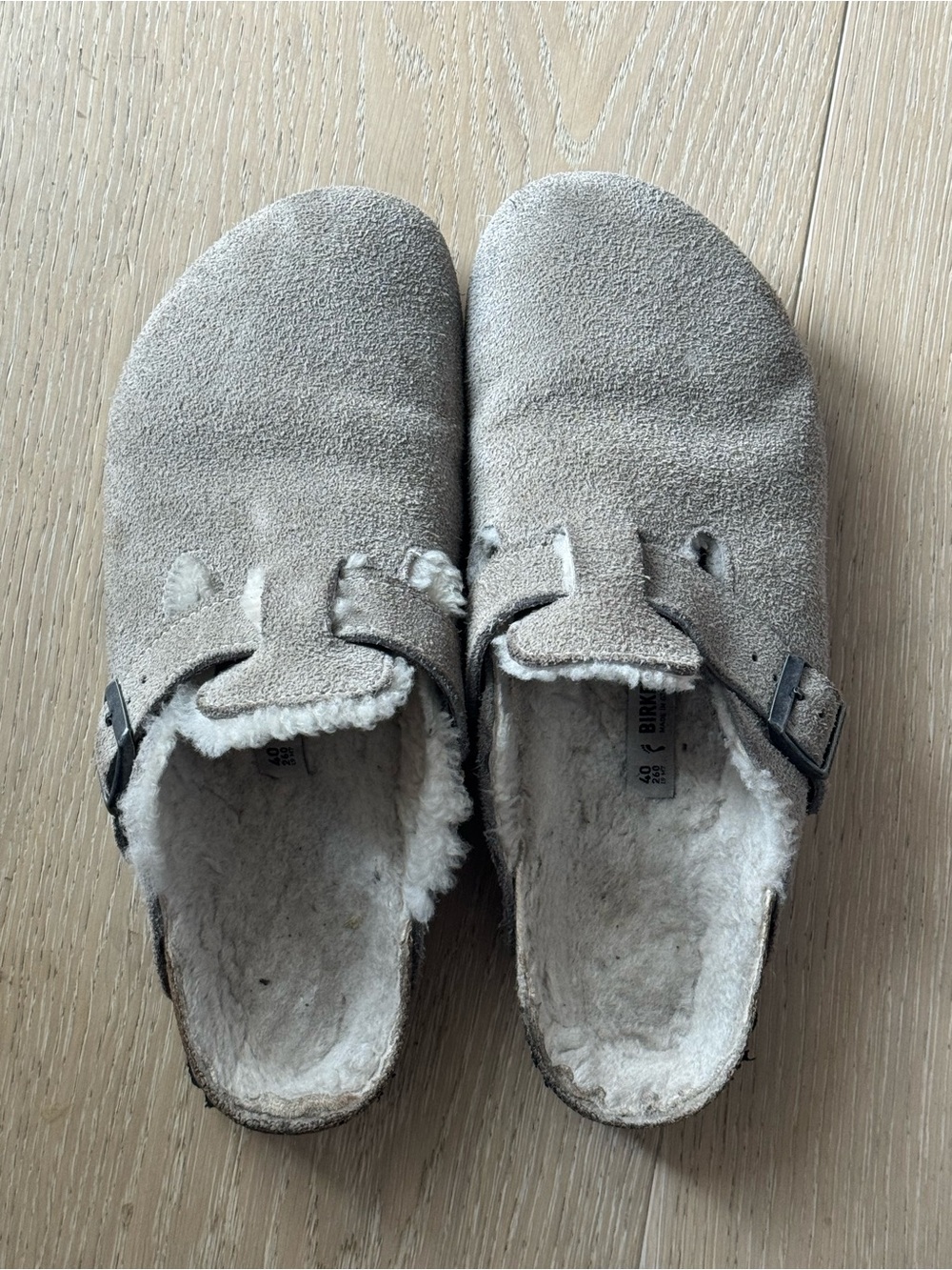 Birkenstock Beige Shearling-Lined Suede Clog with Buckle